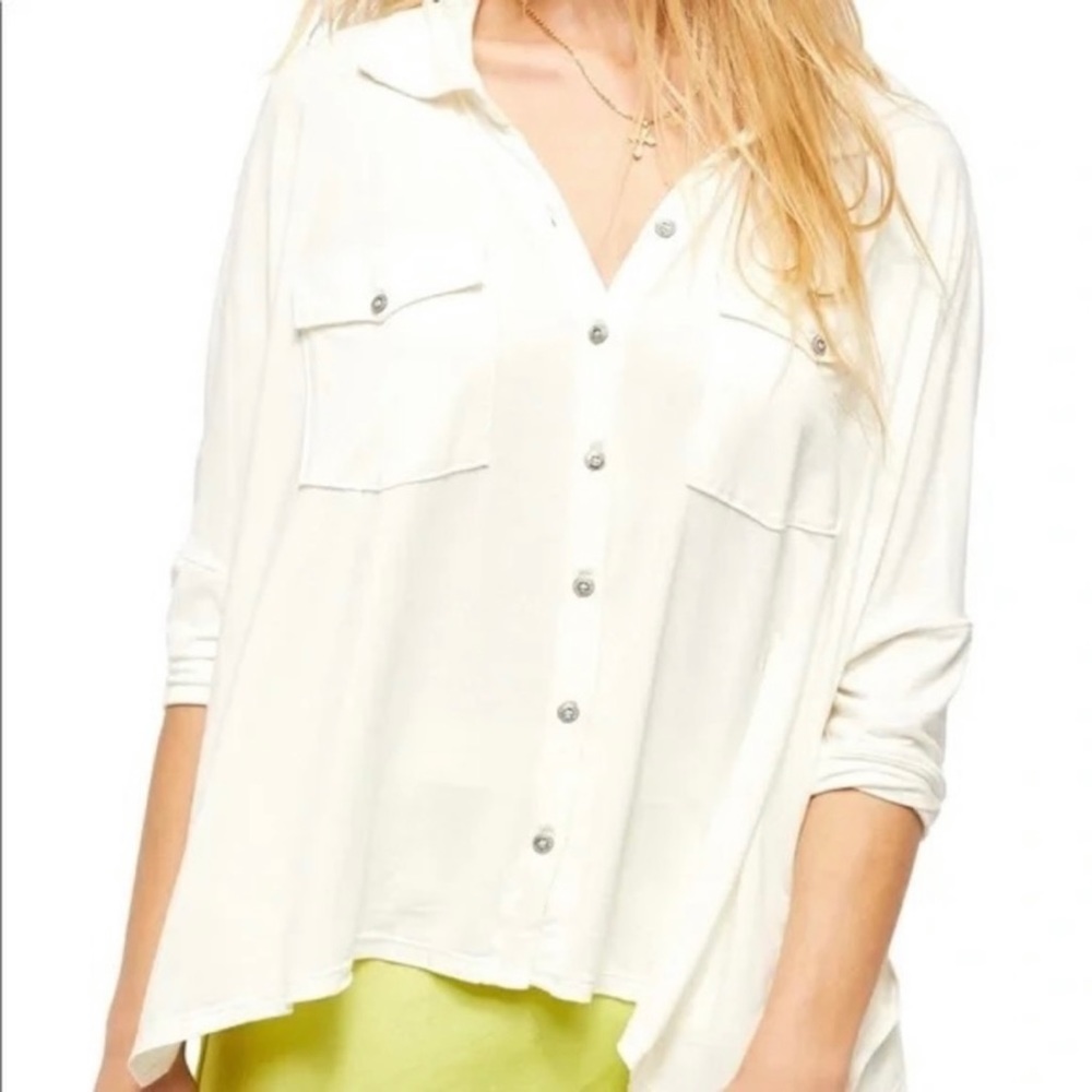 Free People “We The Free” Andy Button Down Tee - Milk Blossom